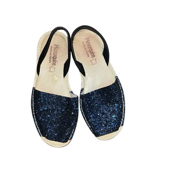Menorquina Shoes - Menorquina Blue Glitter and Black Leather Women’s Sandals Size 39